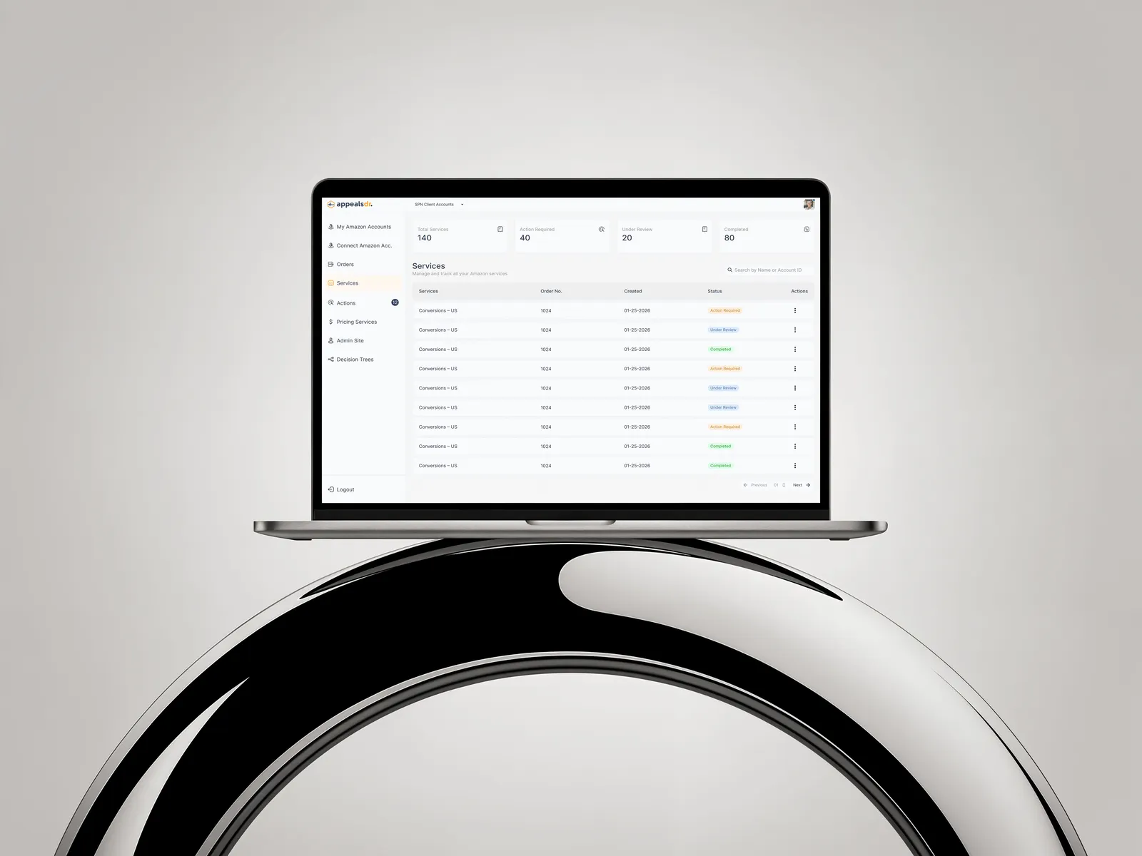 Appeals Doctor services dashboard on a laptop