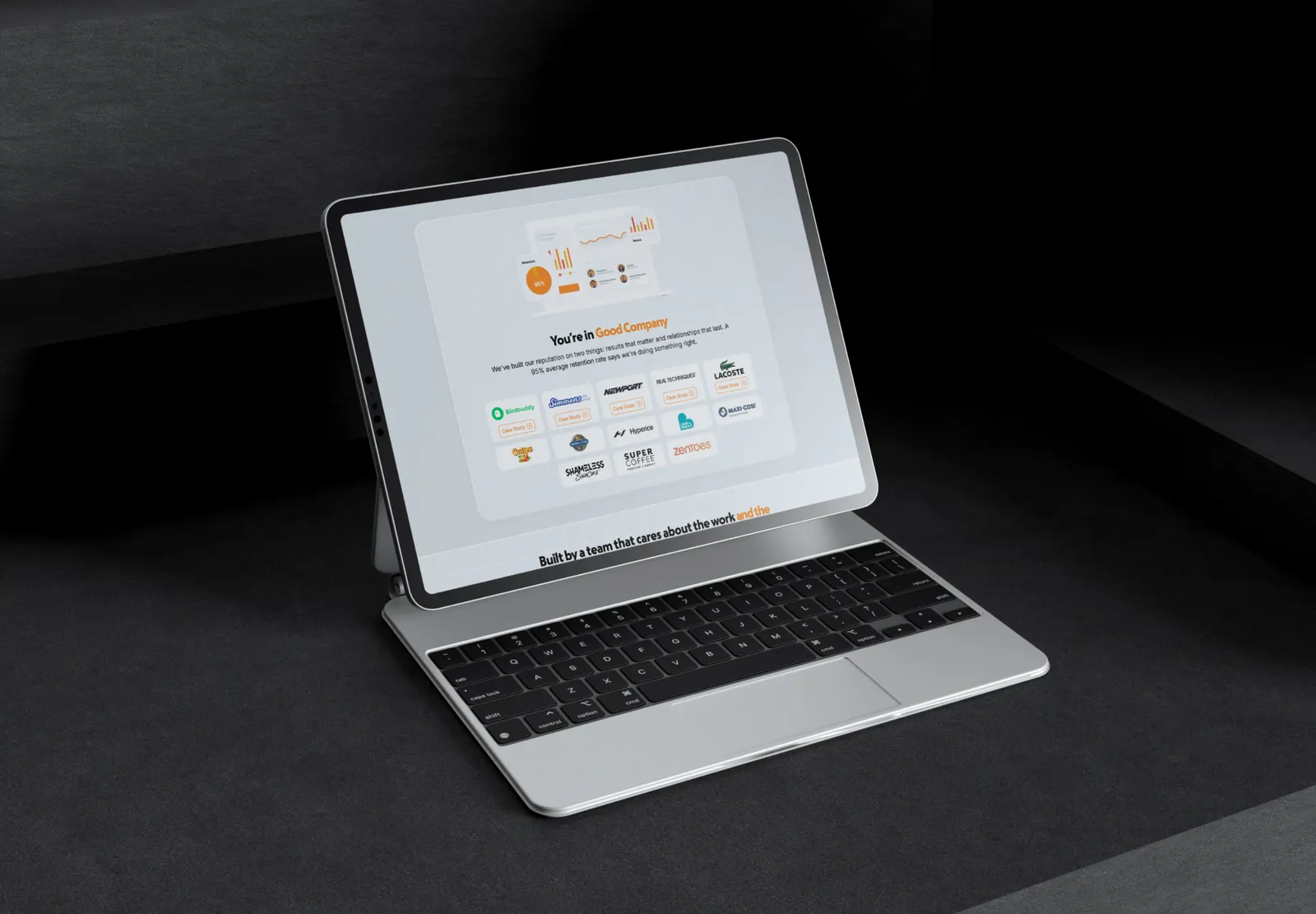 BTR Media site shown on a tablet with a keyboard