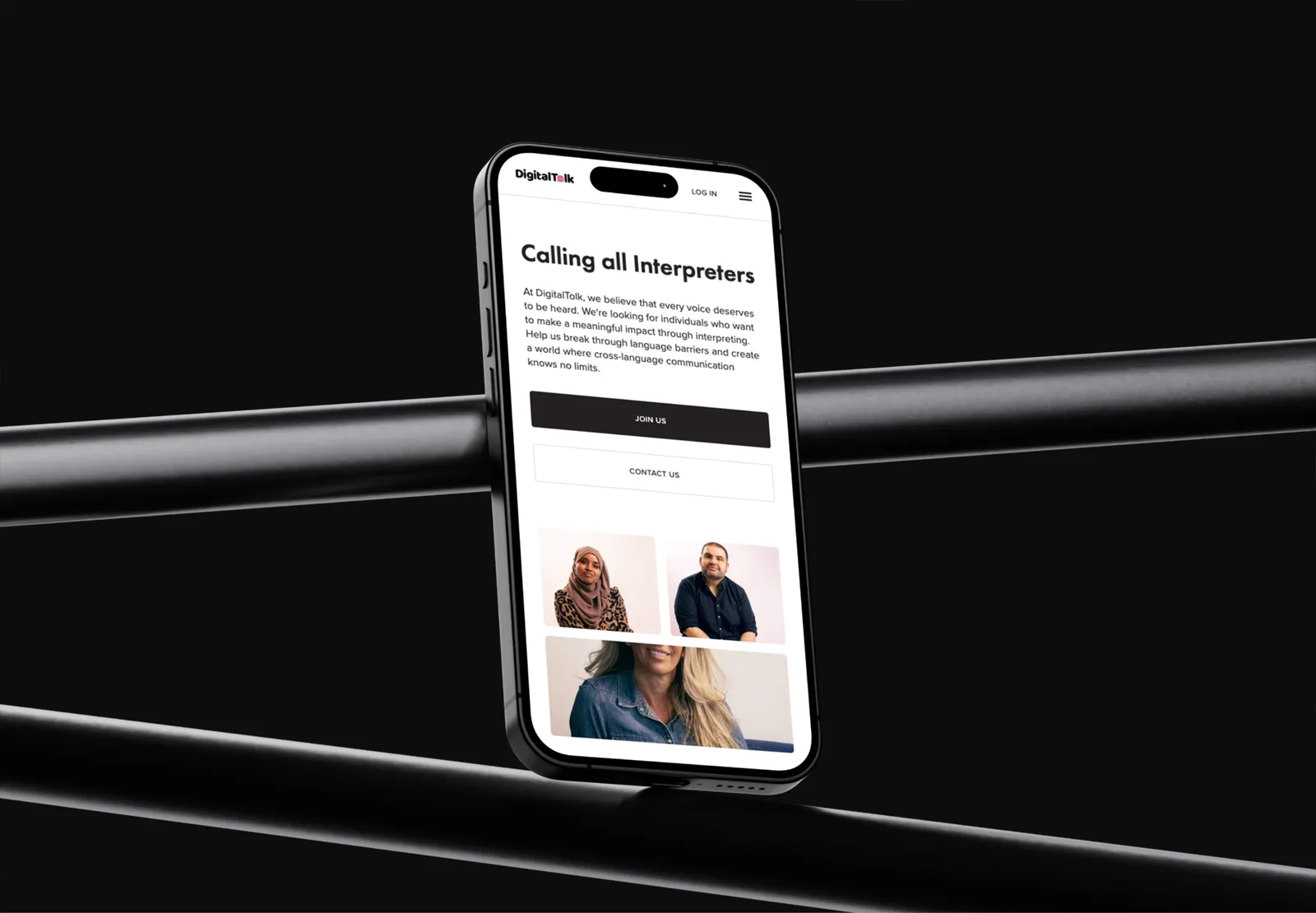 DigitalTolk page inviting interpreters to join, on a phone