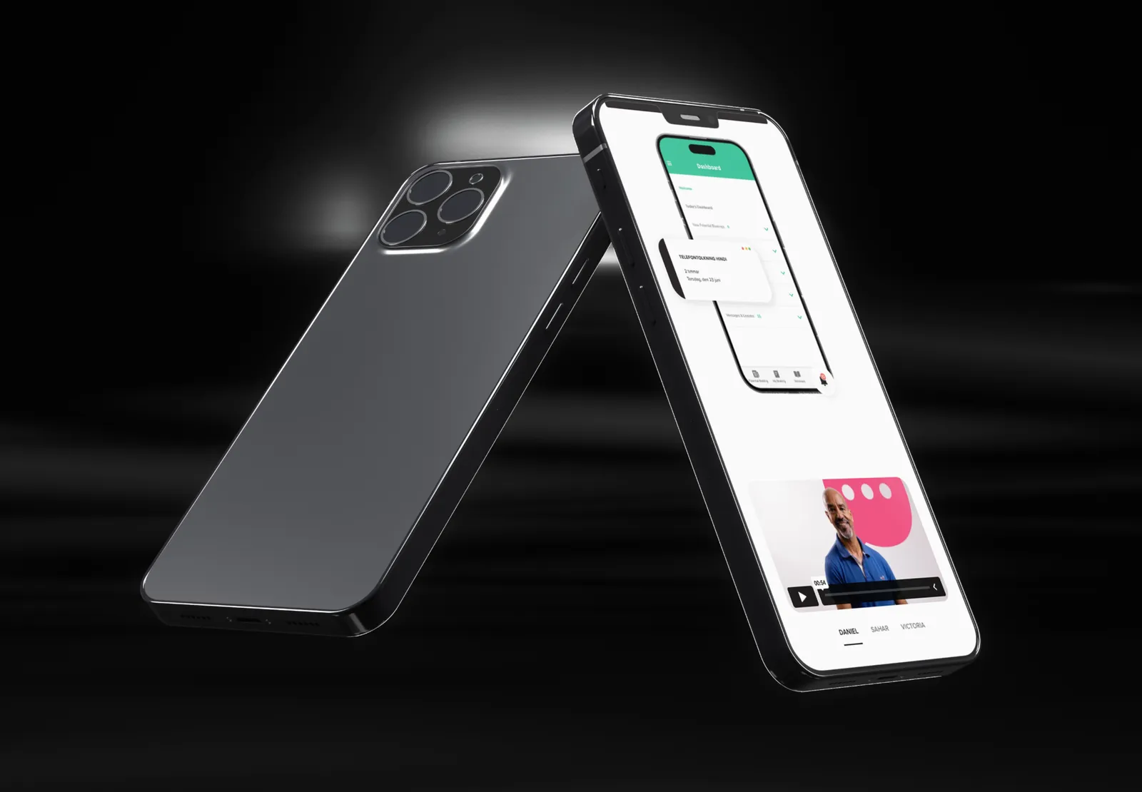 DigitalTolk mobile app on two phones